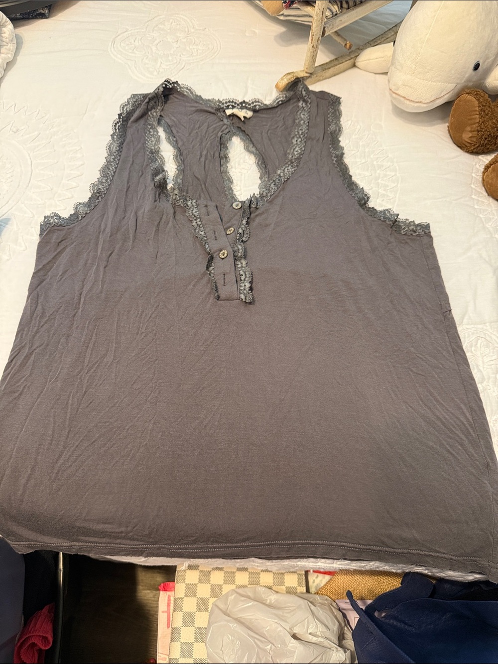POL Lace-Trim Sleeveless Camisole - Gray